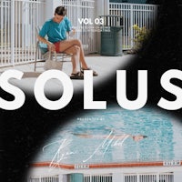 the cover of solus, with a man sitting on a bench next to a pool