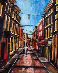 a painting of a city street